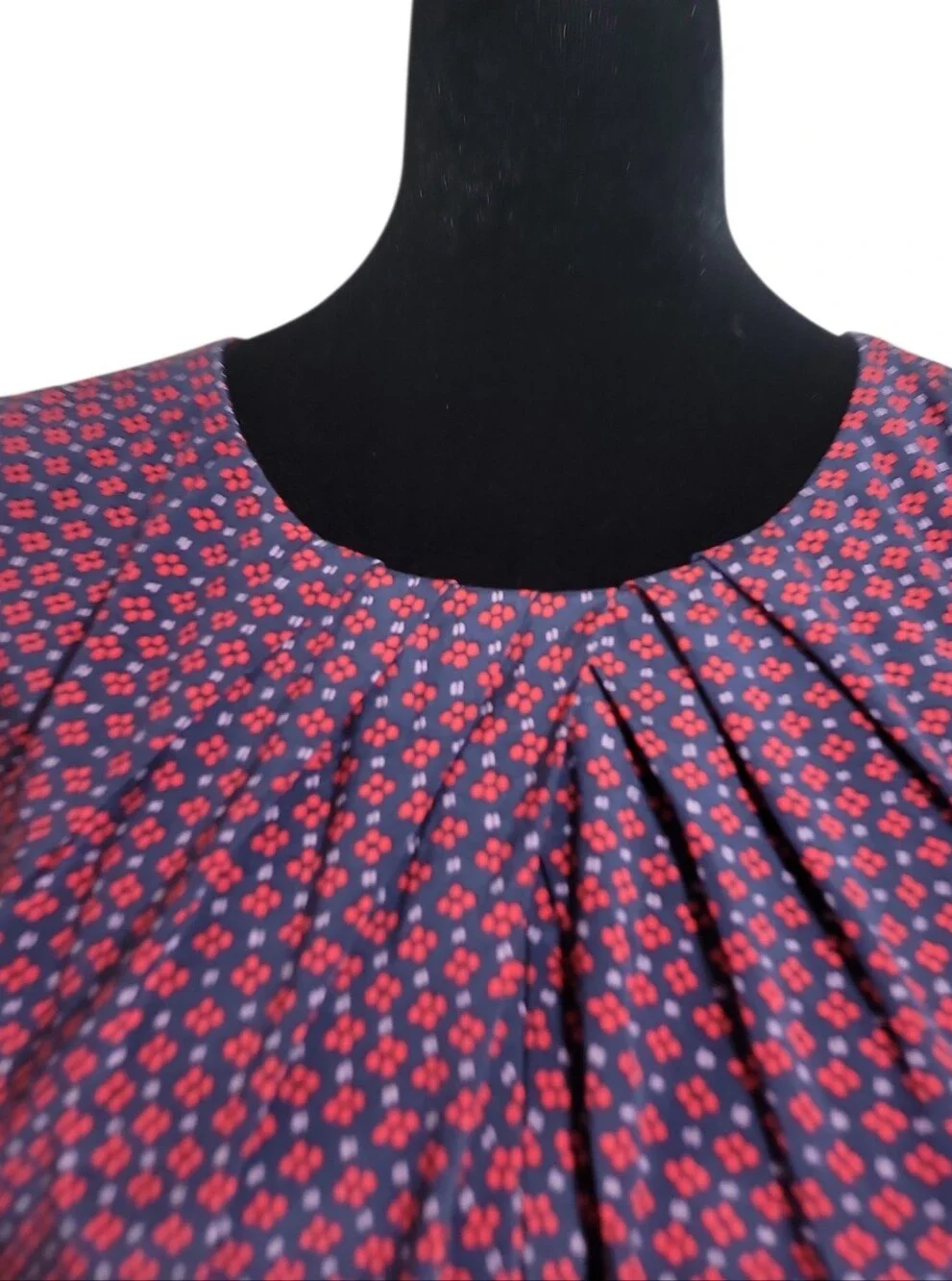 Tory Burch sleeveless blue red white floral pleated neck sheath dress women's 10